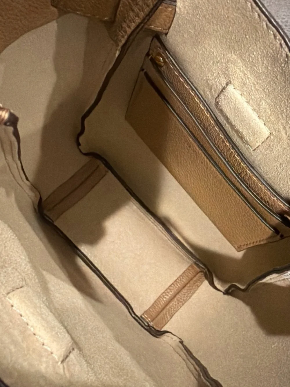 Tory Burch Tan Leather Bucket Romy Crossbody Bag Tiramisu